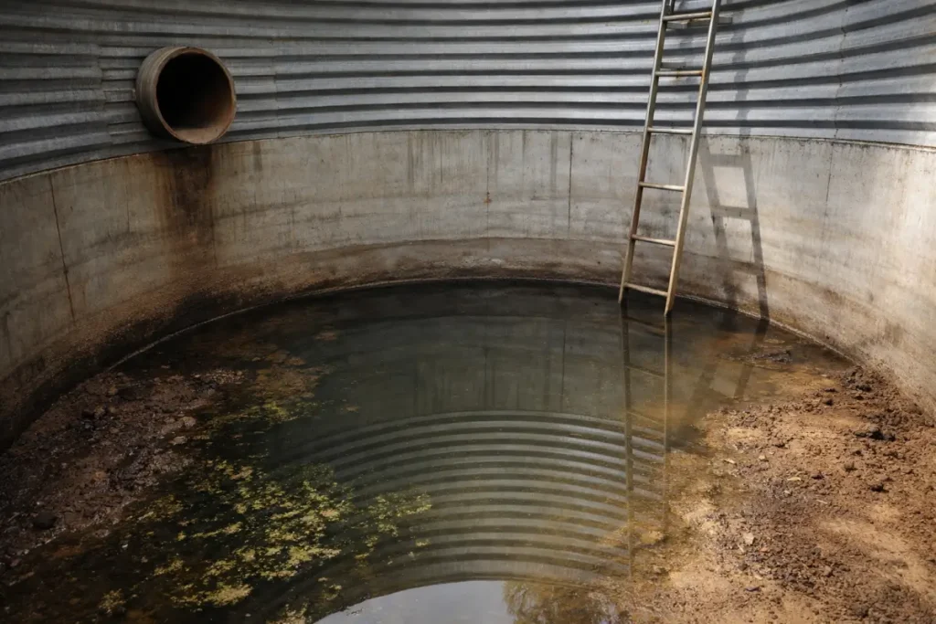 Above-ground stormwater reservoir with sealed lid and inlet pipe