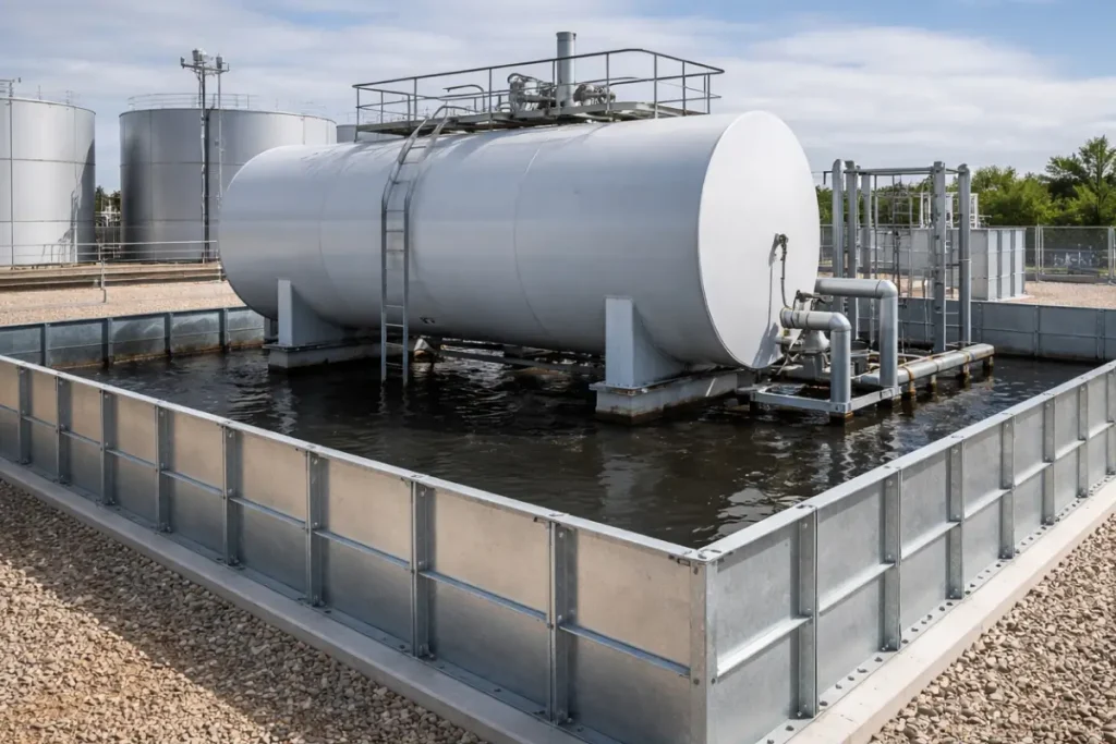buried fuel storage inside containment basin