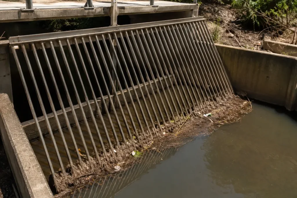 Internal view of a gross pollutant trap requiring maintenance